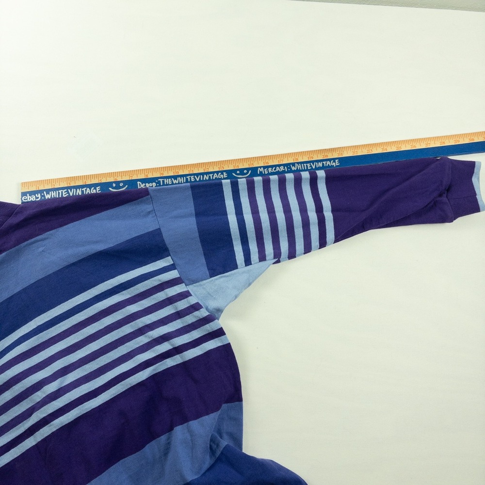 LL Bean Rugby Polo Shirt Mens Large Blue Purple Striped Long Sleeve Vintage USA - Picture 6 of 7